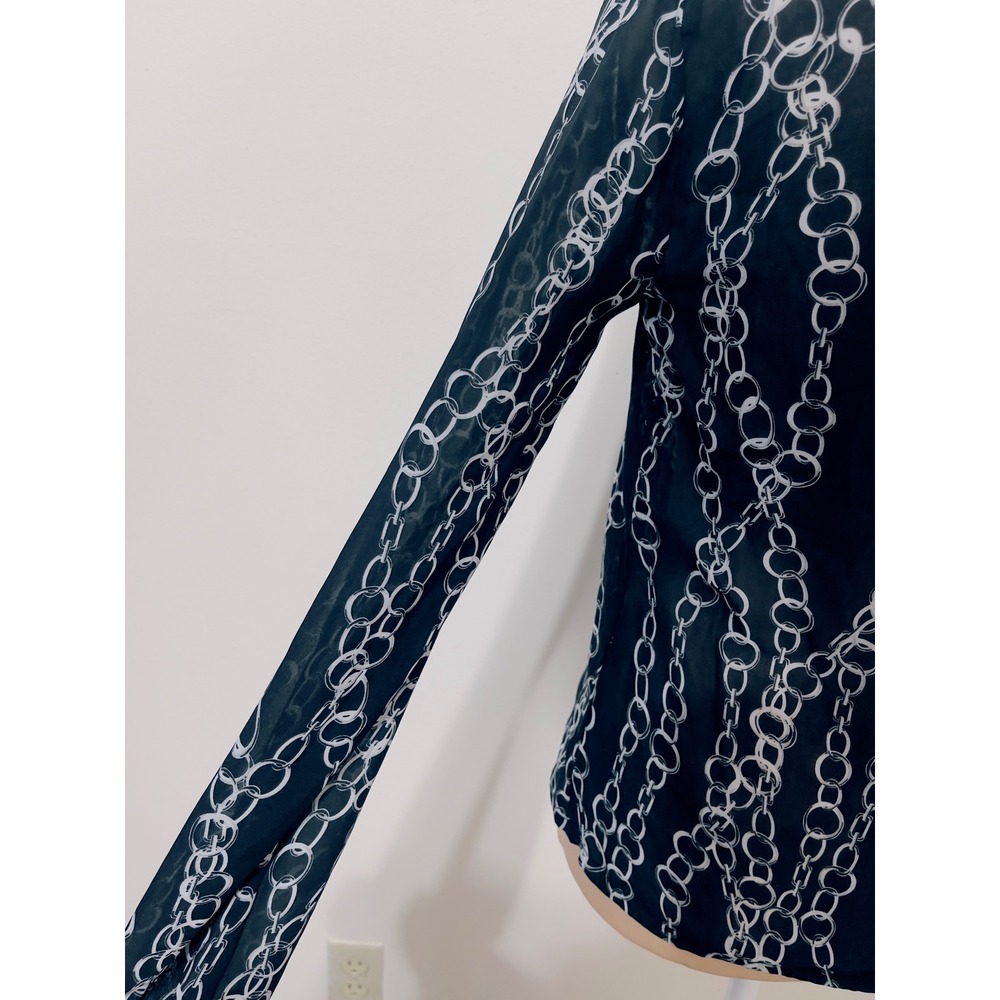 Banana Republic Women‎ Petite XXS Black White Chain Print Keyhole Back Blouse - Picture 6 of 9